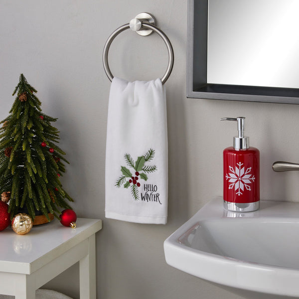 Skl Home Hello Winter Holly 3D Appliqué 2-Piece Hand Towel Set White