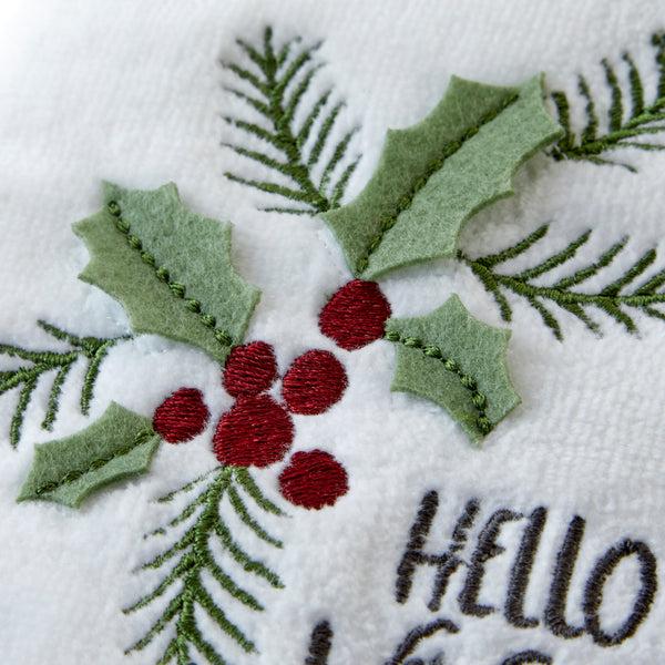 Skl Home Hello Winter Holly 3D Appliqué 2-Piece Hand Towel Set White