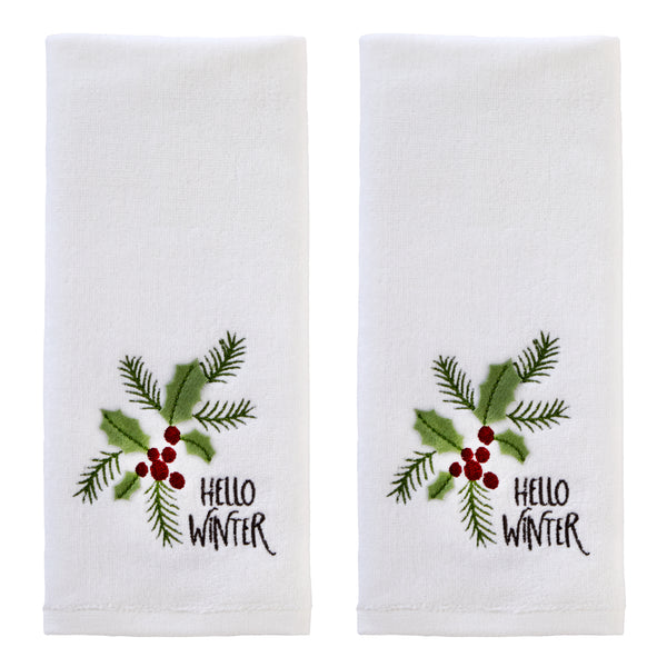 skl home Hello Winter Holly 3D Appliqué 2-Piece Hand Towel Set White