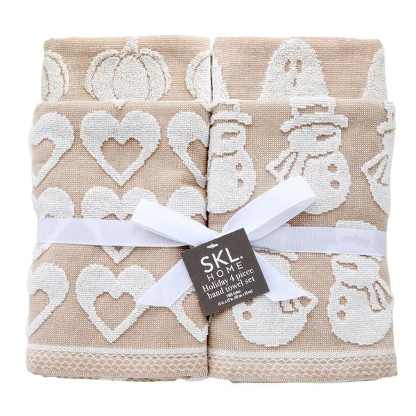 skl home Holiday Jacquard 4-Piece Hand Towel Set Tan