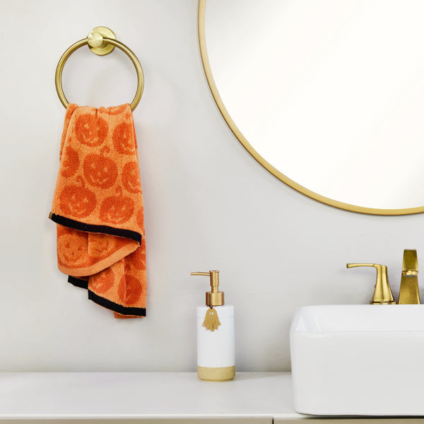 Skl Home Jack-O-Lantern Jacquard 2-Piece Hand Towel Set Orange