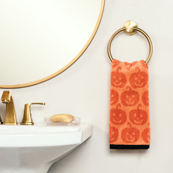 Skl Home Jack-O-Lantern Jacquard 2-Piece Hand Towel Set Orange