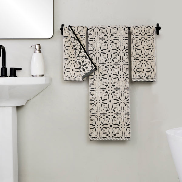 Skl Home Lisbon Jacquard 2-Piece Hand Towel Set Natural/Black