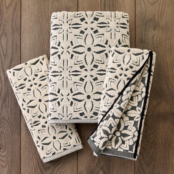 Skl Home Lisbon Jacquard 2-Piece Hand Towel Set Natural/Black