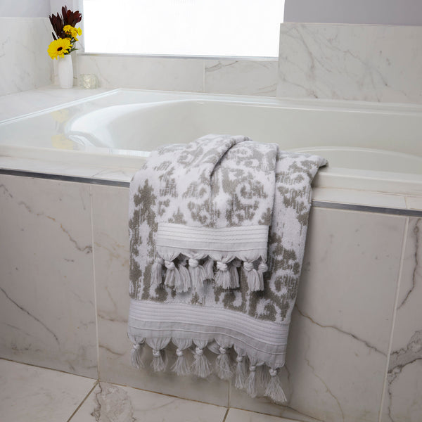 Skl Home Mirage Fringe 2-Piece Turkish Cotton Hand Towel Set Gray