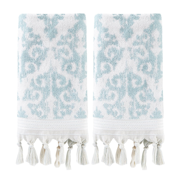 skl home Mirage Fringe 2-Piece Turkish Cotton Hand Towel Set Aqua
