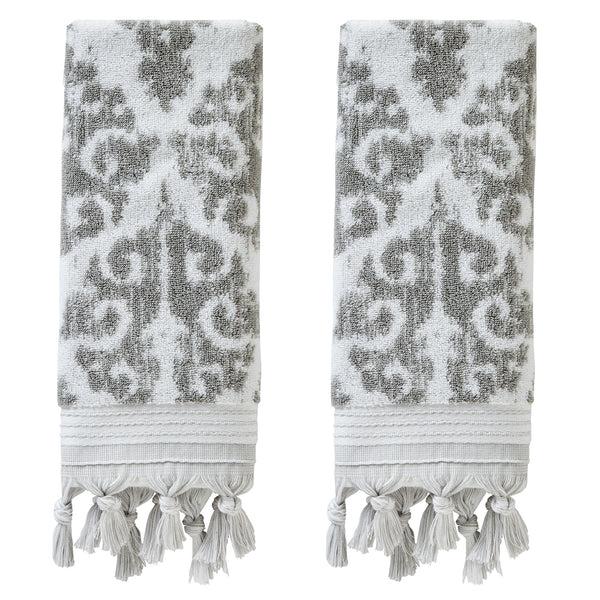 skl home Mirage Fringe 2-Piece Turkish Cotton Hand Towel Set Gray