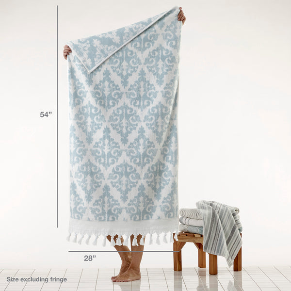 Skl Home Mirage Fringe Turkish Cotton Bath Towel Aqua