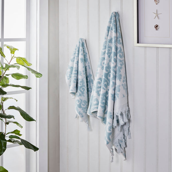 Skl Home Mirage Fringe Turkish Cotton Bath Towel Aqua