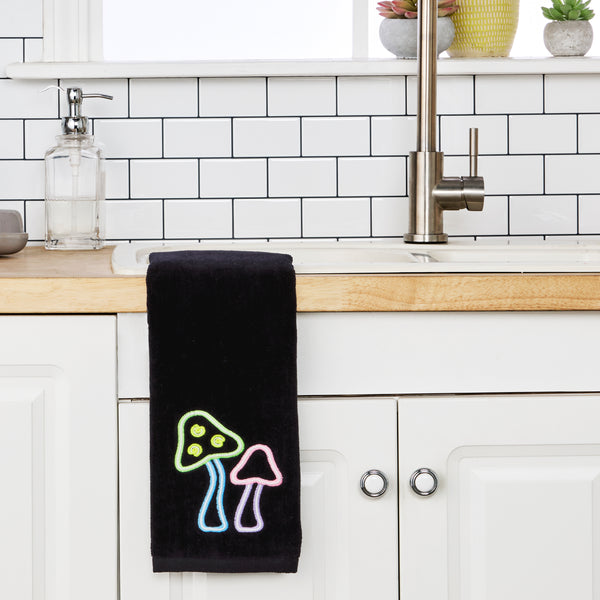 Skl Home Neon Mushrooms 2-Piece Hand Towel Set Black