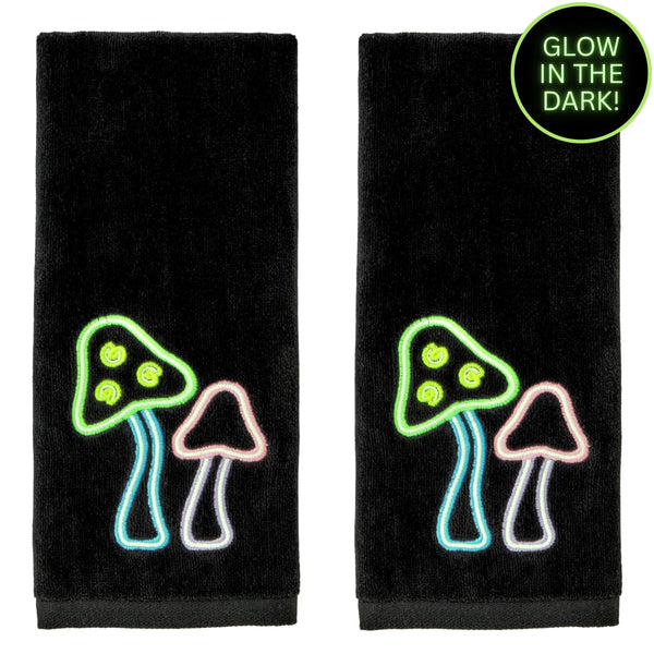 skl home Neon Mushrooms 2-Piece Hand Towel Set Black