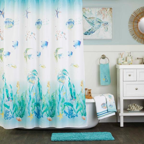 skl home Ocean Watercolor Fabric Shower Curtain Multi