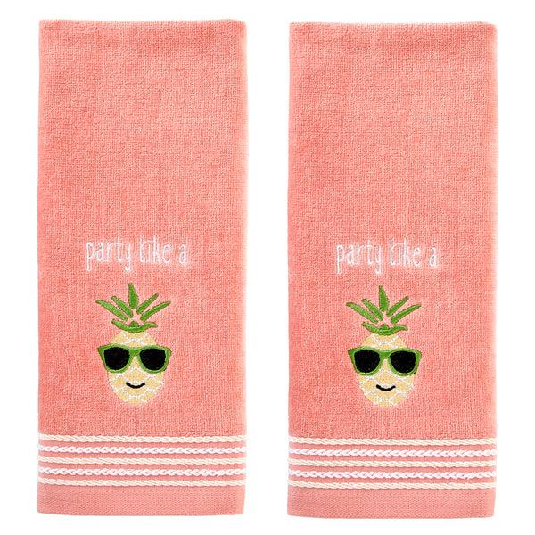 skl home Party Pineapple 2-Piece Hand Towel Set Coral Pink