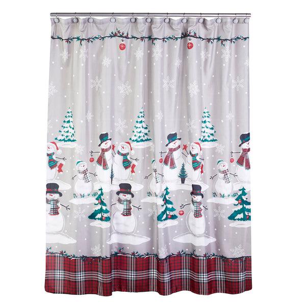 Skl Home Plaid Snowman Shower Curtain & Hook Set Gray