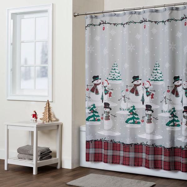 Skl Home Plaid Snowman Shower Curtain & Hook Set Gray