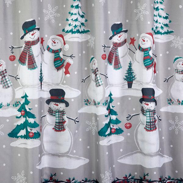 Skl Home Plaid Snowman Shower Curtain & Hook Set Gray