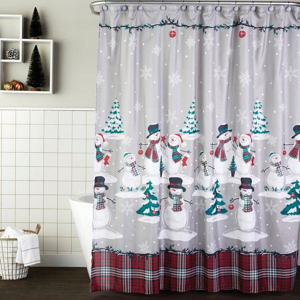skl home Plaid Snowman Shower Curtain & Hook Set Gray