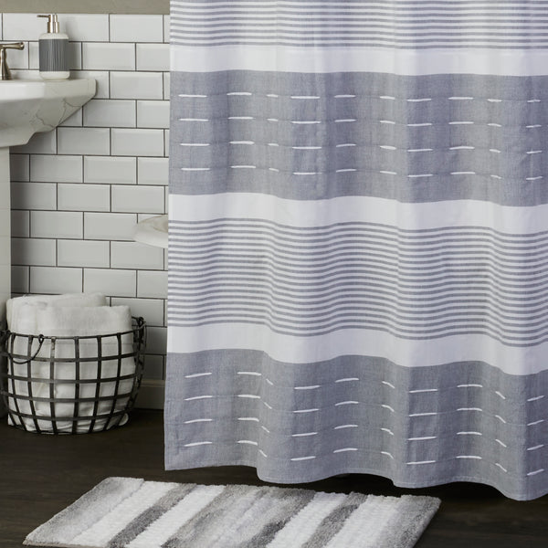 Skl Home Pleated Stripe Fabric Shower Curtain Dove Grey