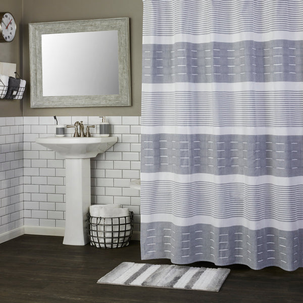 skl home Pleated Stripe Fabric Shower Curtain Dove Grey