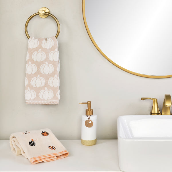 Skl Home Pumpkin Jacquard 2-Piece Hand Towel Set Tan