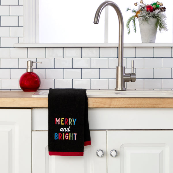 Skl Home Rainbow Merry 2-Piece Hand Towel Set Black