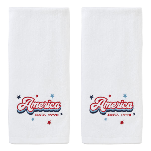 skl home Retro America 2-Piece Hand Towel Set White