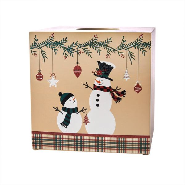 skl home Rustic Plaid Snowman Tissue Dispenser Tan Multi