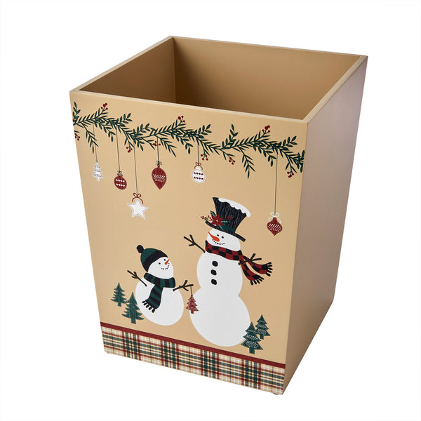 Skl Home Rustic Plaid Snowman Wastebasket Tan/Multi