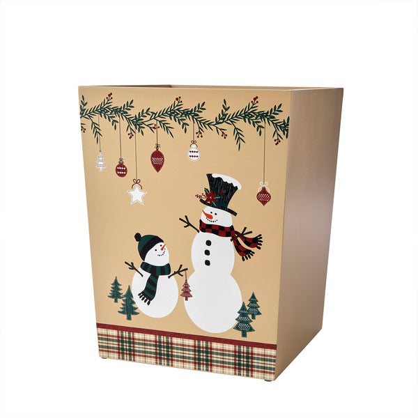 skl home Rustic Plaid Snowman Wastebasket Tan/Multi