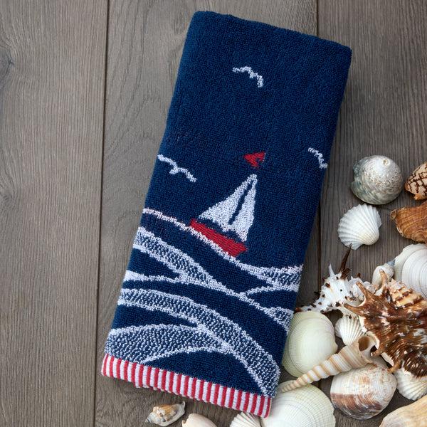 Skl Home Sailboat Waves Jacquard 2-Piece Hand Towel Set Navy