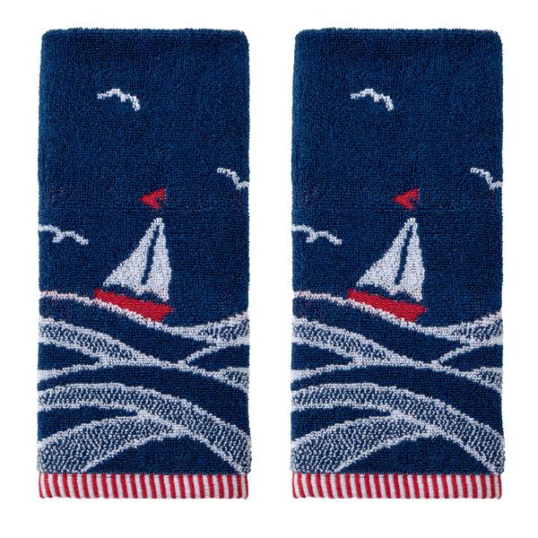 skl home Sailboat Waves Jacquard 2-Piece Hand Towel Set Navy