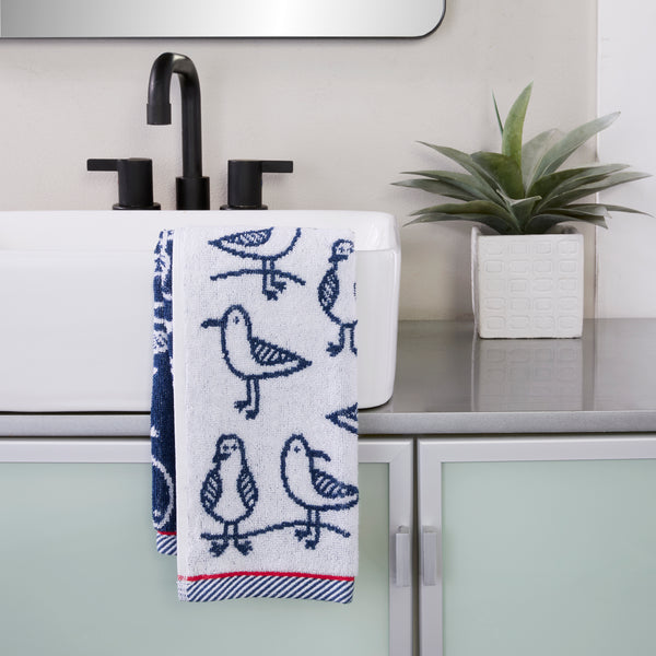 Skl Home Seagull Sam Jacquard 2-Piece Hand Towel Set White