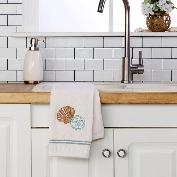 Skl Home Shells Embellished 2-Piece Hand Towel Set White