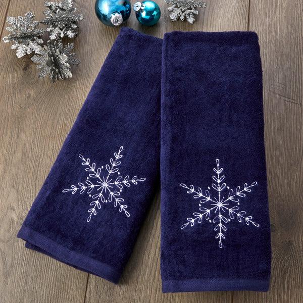 Skl Home Simple Snowflake 2-Piece Hand Towel Set Navy