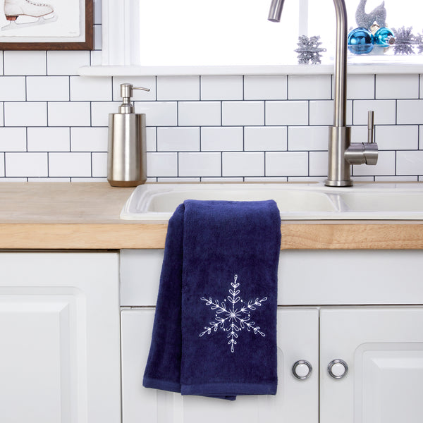Skl Home Simple Snowflake 2-Piece Hand Towel Set Navy