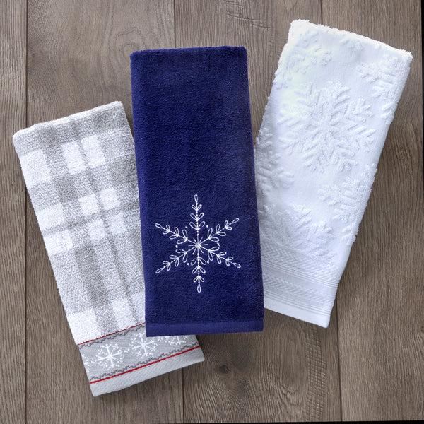 Skl Home Simple Snowflake 2-Piece Hand Towel Set Navy