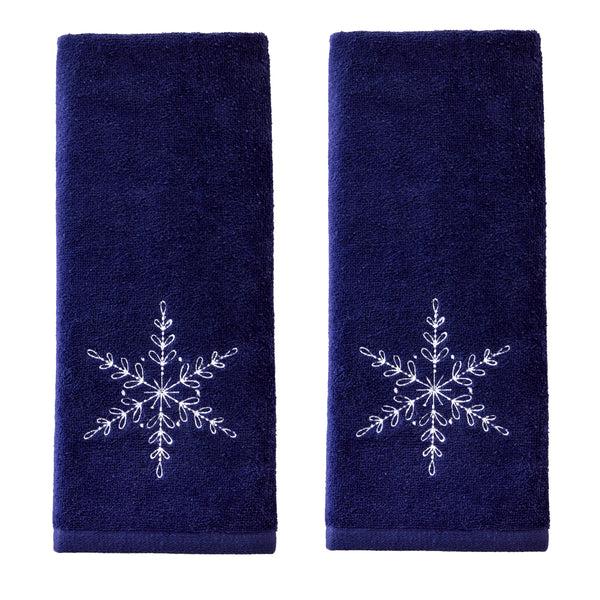skl home Simple Snowflake 2-Piece Hand Towel Set Navy