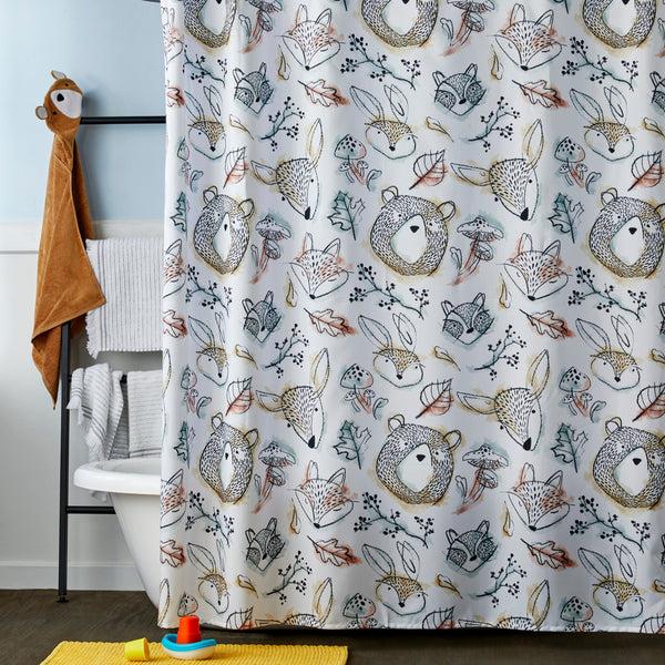 skl home Sketched Woodland Fabric Shower Curtain Multi