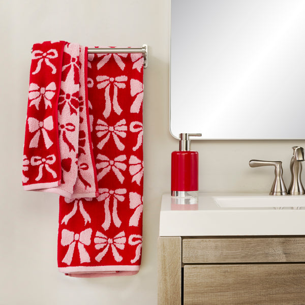 Skl Home Bow Jacquard Bath Towel Red/Pink