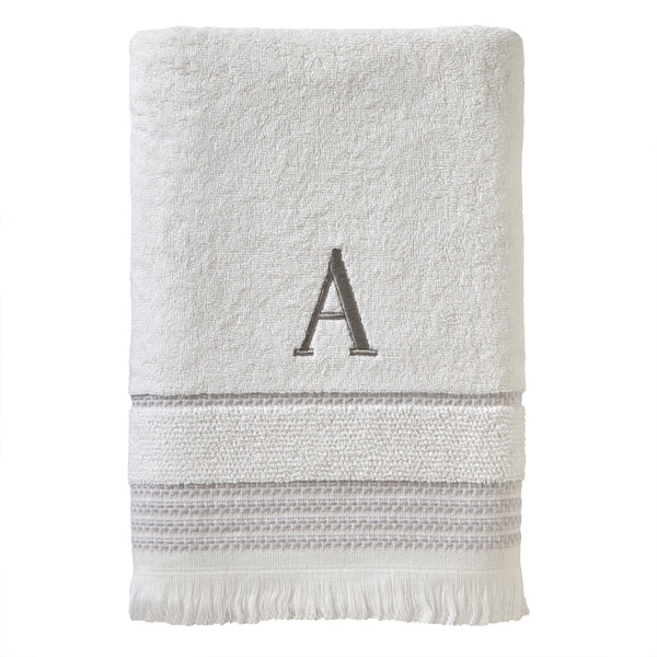 skl home Casual Monogram “A” Cotton Bath Towel White