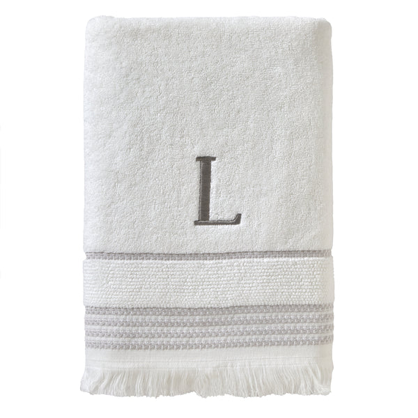 skl home Casual Monogram “L” Cotton Bath Towel White