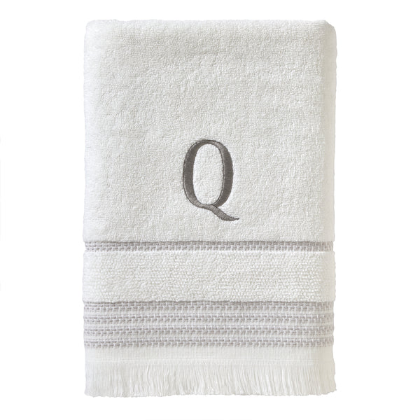 skl home Casual Monogram “Q” Cotton Bath Towel White