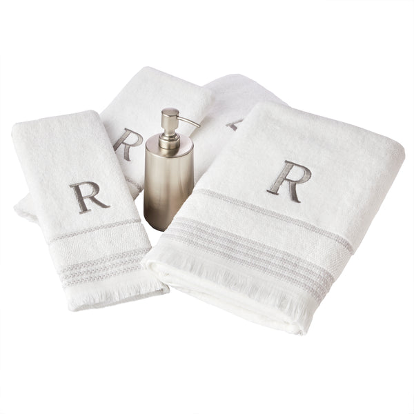 Skl Home Casual Monogram “R” Cotton Bath Towel White