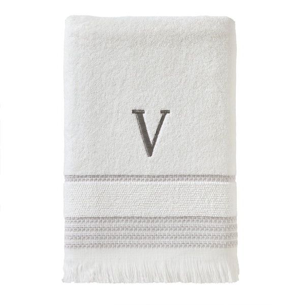 skl home Casual Monogram “V” Cotton Bath Towel White