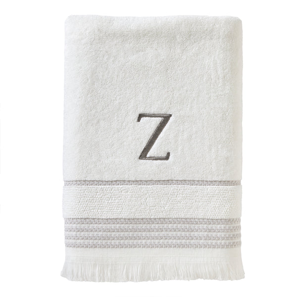 skl home Casual Monogram “Z” Cotton Bath Towel White