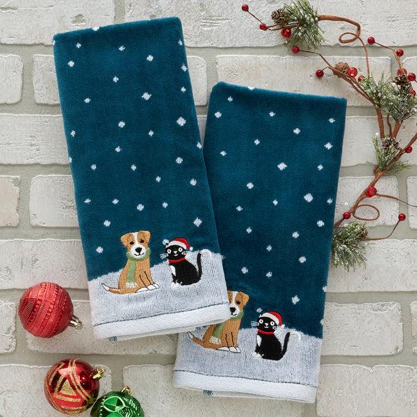 Skl Home Cat & Dog 2-Piece Hand Towel Set Teal