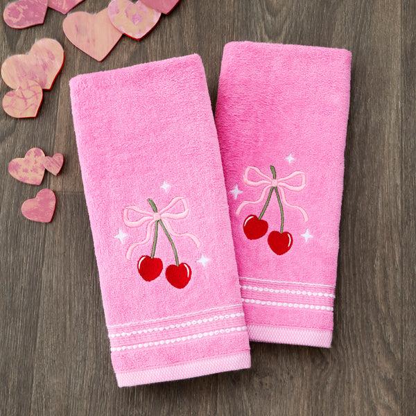 Skl Home Cherry Hearts 2-Piece Hand Towel Set Pink