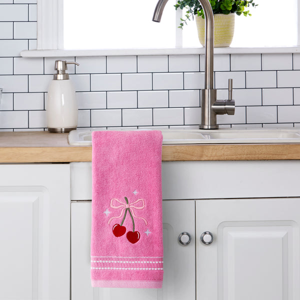 Skl Home Cherry Hearts 2-Piece Hand Towel Set Pink