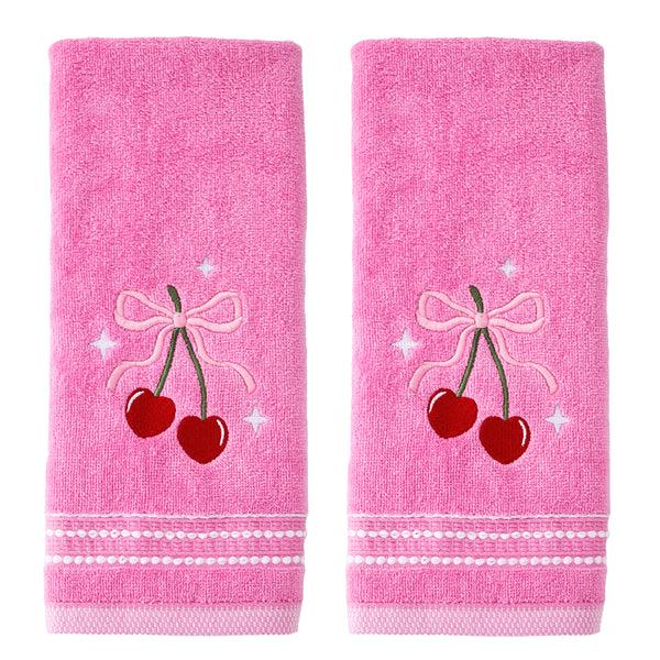 skl home Cherry Hearts 2-Piece Hand Towel Set Pink
