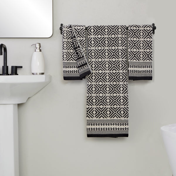Skl Home Diamond Grid Jacquard Bath Towel Black